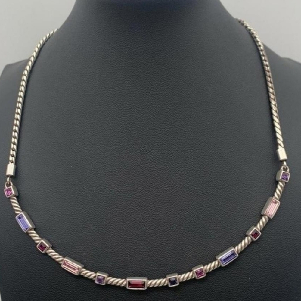 Brighton Moderna Clup Blue Swarovski Crystal Necklace Silver Plated New